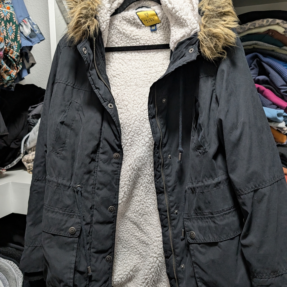 Prince & Fox Black Utility Jacket with Faux Fur Trim - Picture 2 of 6